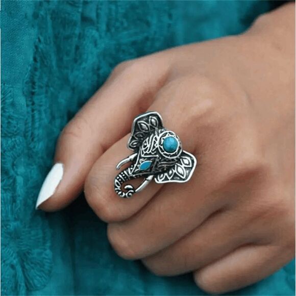 Boho Turquoise Elephant Ring - Picture 6 of 6